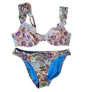 Profile Blush Two Piece Bikini Set in Paisley Multicolor - Size M D Cup